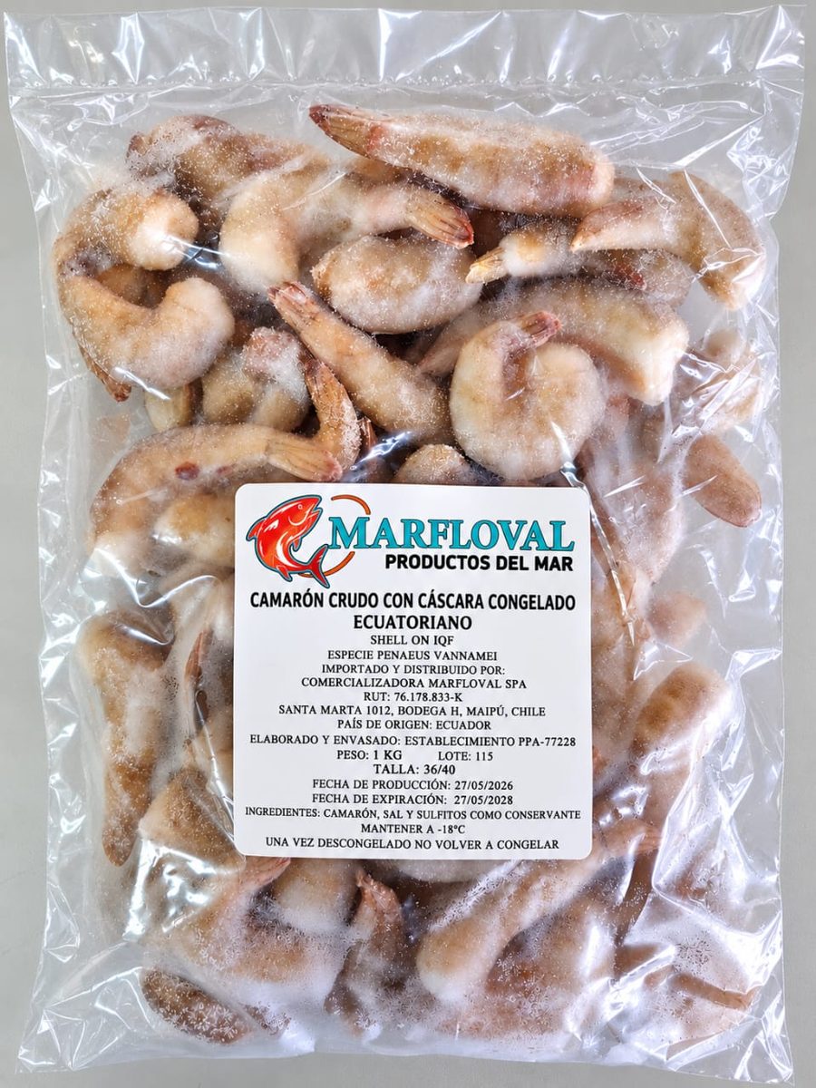 Camarón Crudo con Cáscara Ecuatoriano 36/40 1 kg