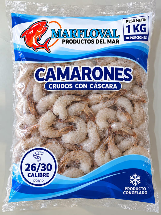 Camaron crudo con cascara 26/30 1kg