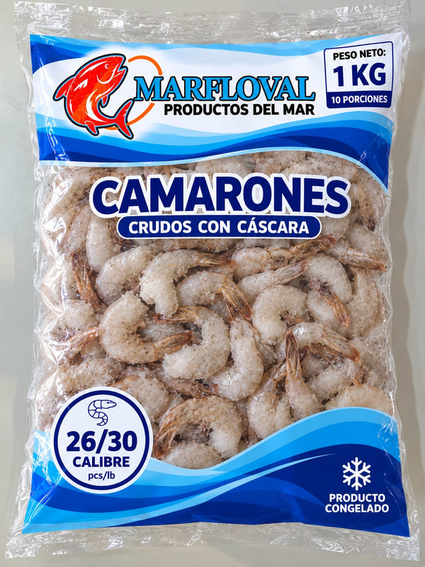 Camaron crudo con cascara 26/30 1kg